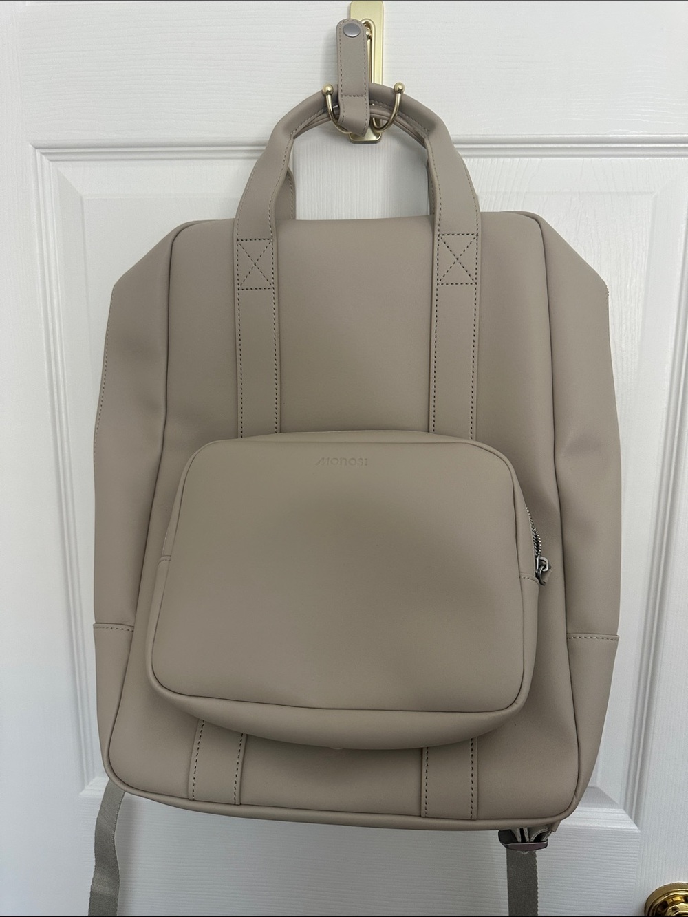 Monos Backpack-Minimal Taupe Backpack with Front Pocket